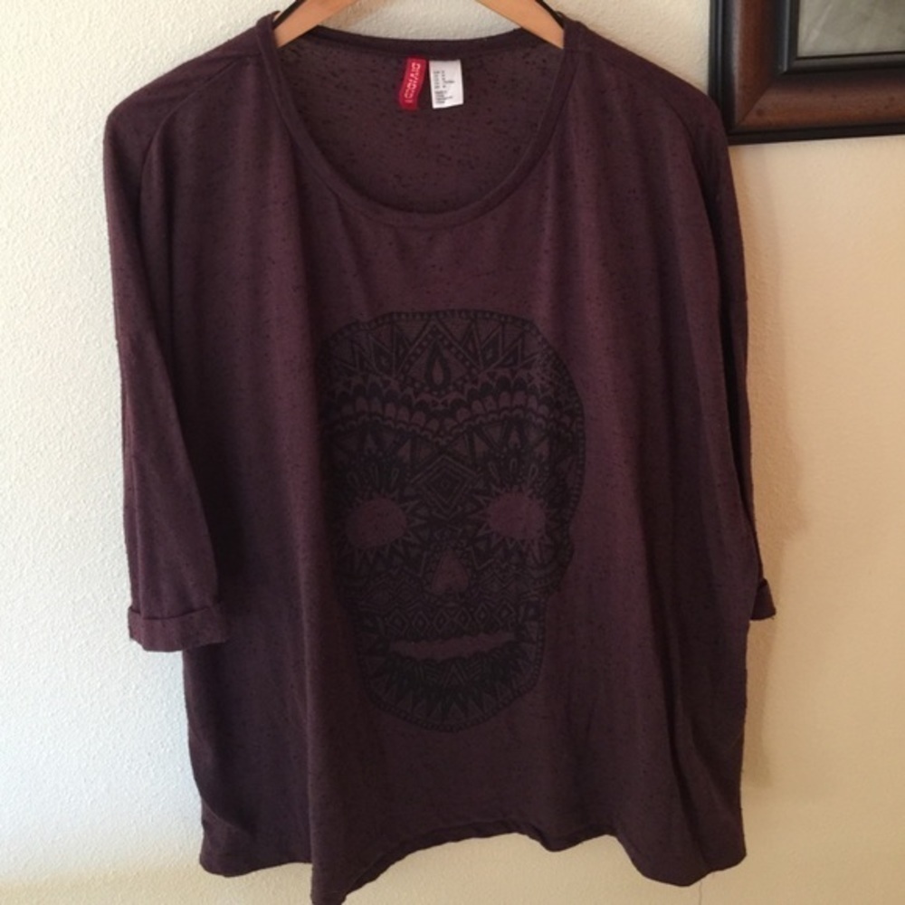 PURPLE Skull Dolman Sleeve 3/4 Top